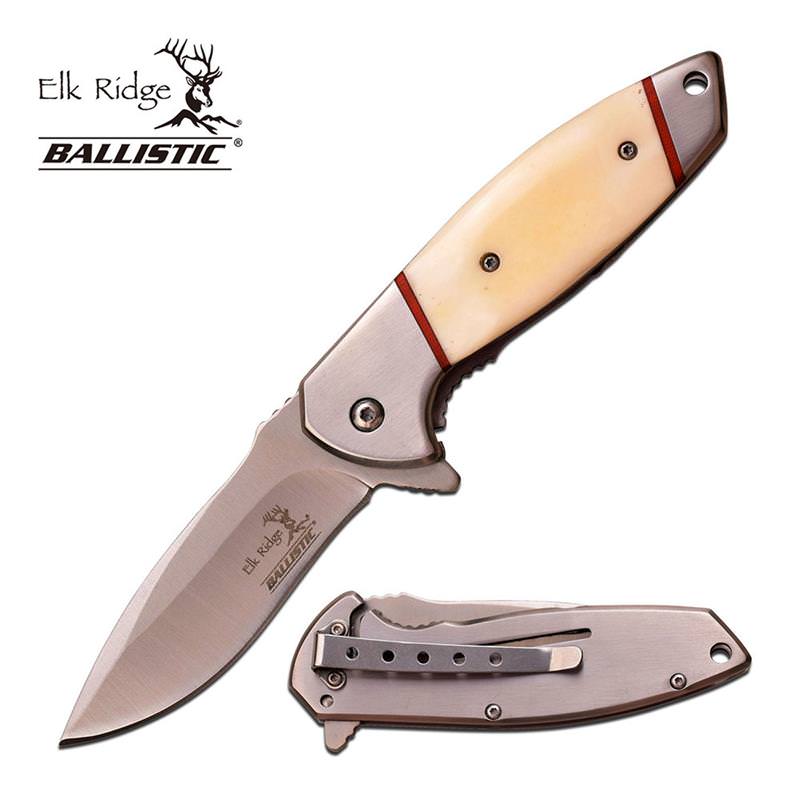 4.5 Inch Elk Ridge Spring Assisted Opening Knife White Bone Handle - TOPHATTER'S ARMORY DEALS