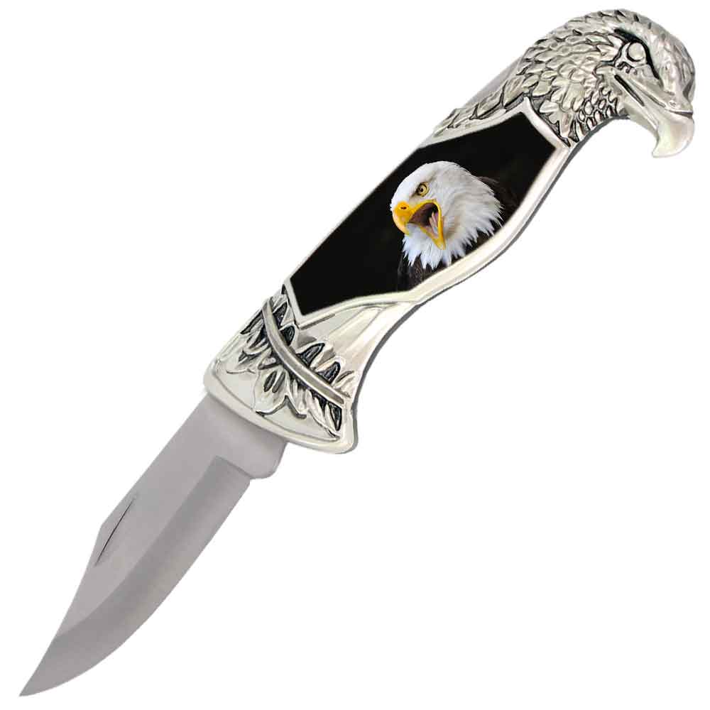 8" Overall Eagle Head Lockback Folding Pocket Knife in a Gift Box Style-1 - TOPHATTER'S ARMORY DEALS