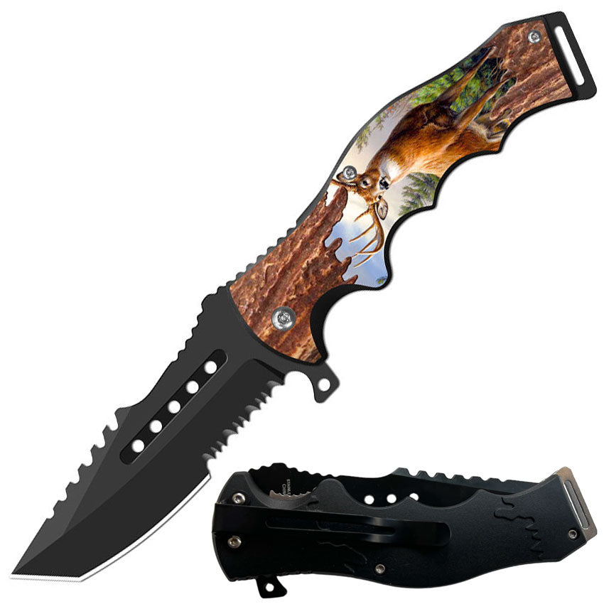 8.5" Tracker Huntsman Deer Spring Assisted Folding Open Pocket Knife - TOPHATTER'S ARMORY DEALS