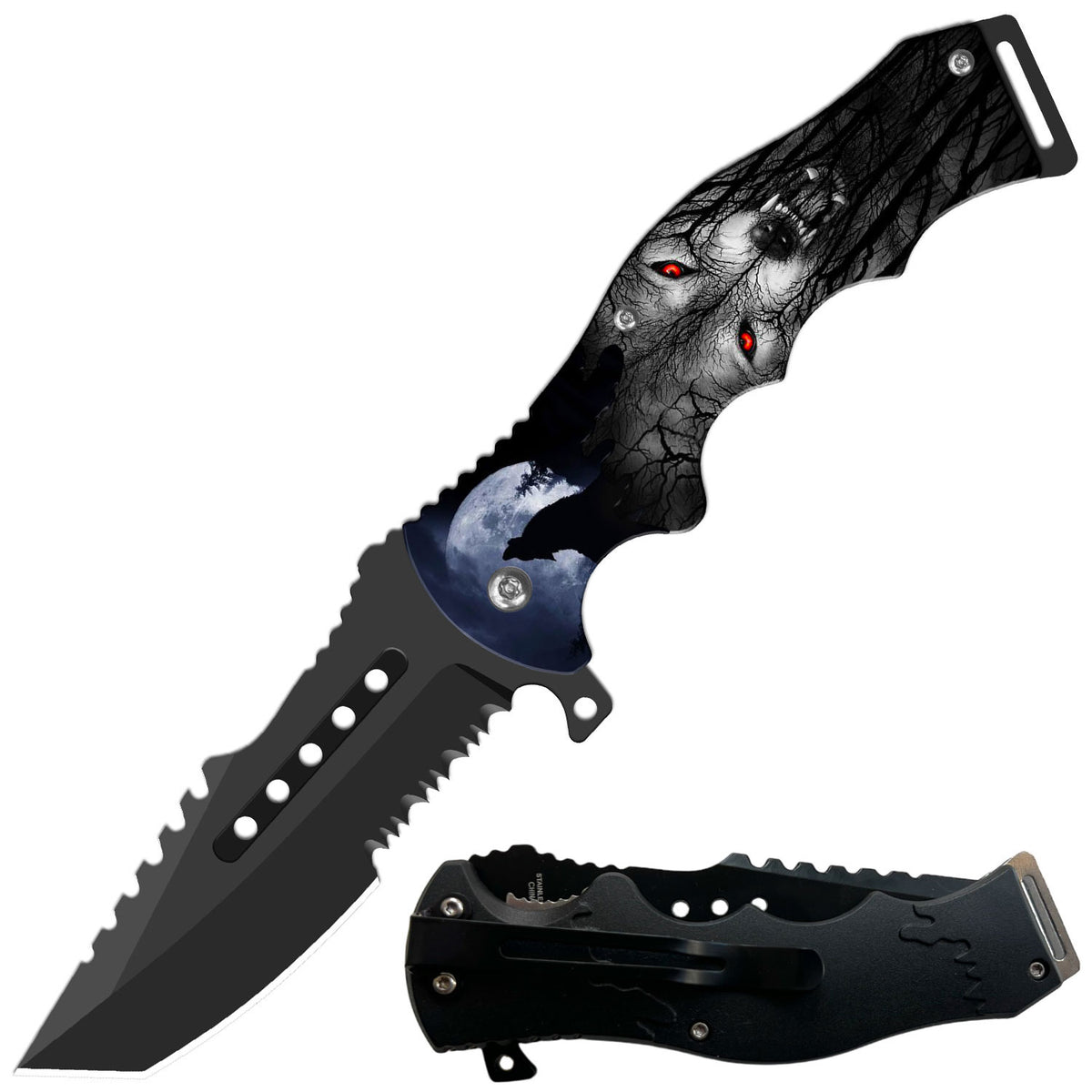 8.5" Tactical Wolf Spring Assisted Folding Open Pocket Knife Razer Blade - TOPHATTER'S ARMORY DEALS