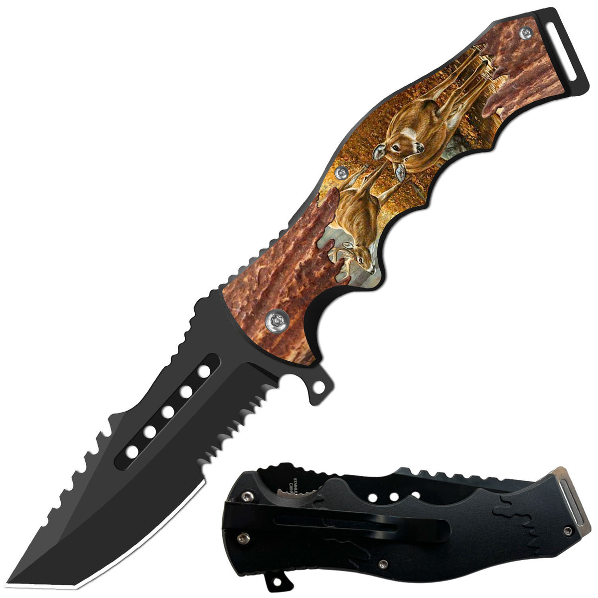 8.5" Tracker Huntsman Deer's Spring Assisted Folding Open Pocket Knife - TOPHATTER'S ARMORY DEALS