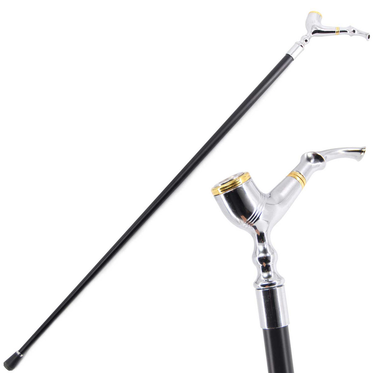 Classic Smoking Pipe Design Handle Derby Fritz Walking Stick - TOPHATTER'S ARMORY DEALS