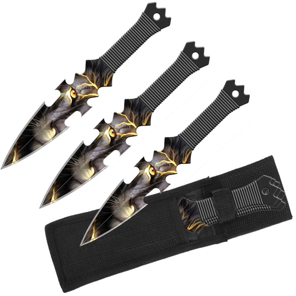 Lightening Lion Throwing Knife Set and Sheath - Set of 3 Throwers - TOPHATTER'S ARMORY DEALS