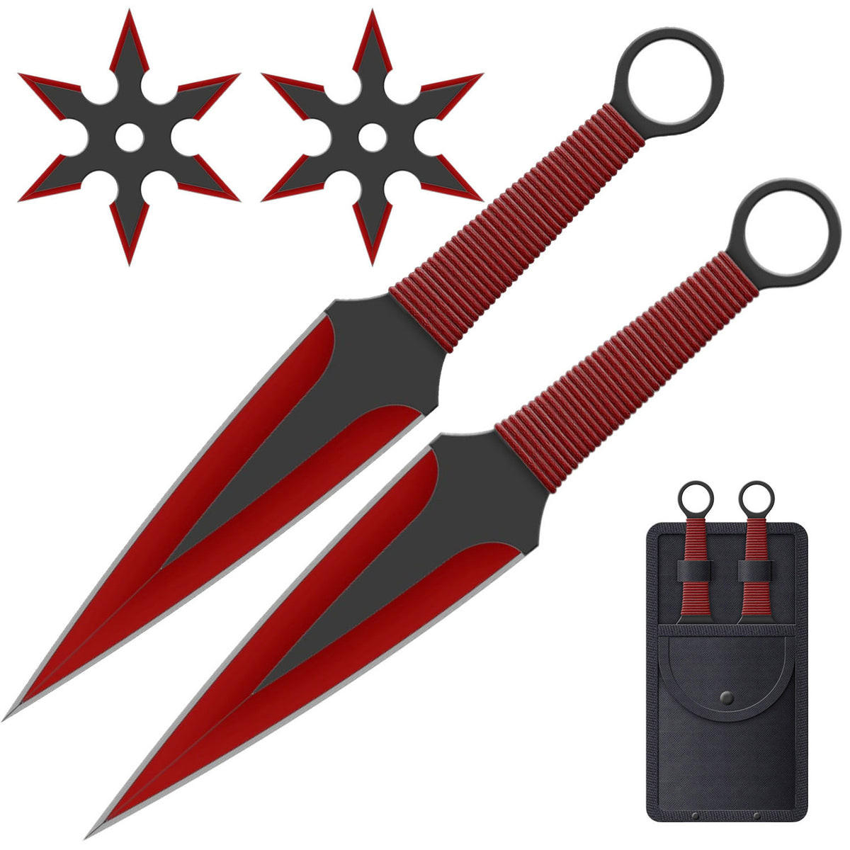 4 PC Red Ninja Throwing Knives Combo Star Shuriken Set - TOPHATTER'S ARMORY DEALS