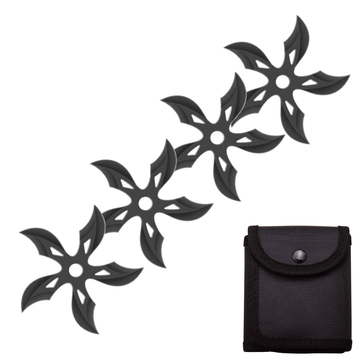 4 PC Set Black Ninja Throwing Stars Anime Shuriken Knife Curve Blade Five-Sided - TOPHATTER'S ARMORY DEALS