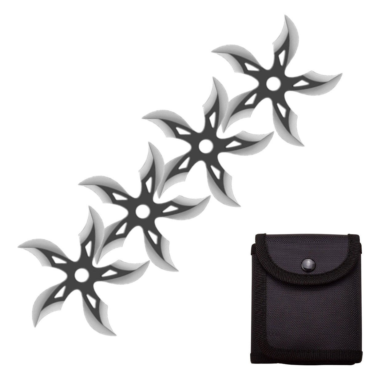 4 PC Set Black/Stain Finish Ninja Throwing Stars Shuriken Knife Curve Blade Five-Sided - TOPHATTER'S ARMORY DEALS