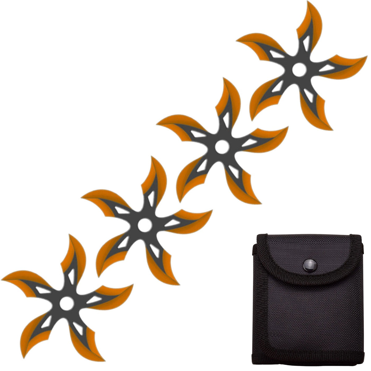 4 PC Set Black/Orange Finish Ninja Throwing Stars Shuriken Knife Curve Blade Five-Sided - TOPHATTER'S ARMORY DEALS