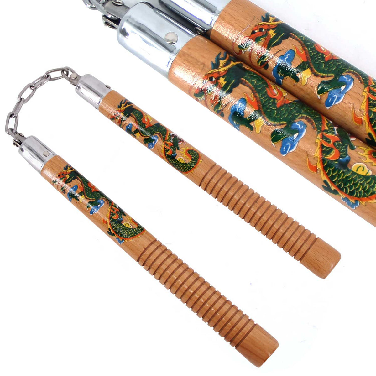 12" Hardwood Chinese Dragon Nunchaku With Grip - TOPHATTER'S ARMORY DEALS