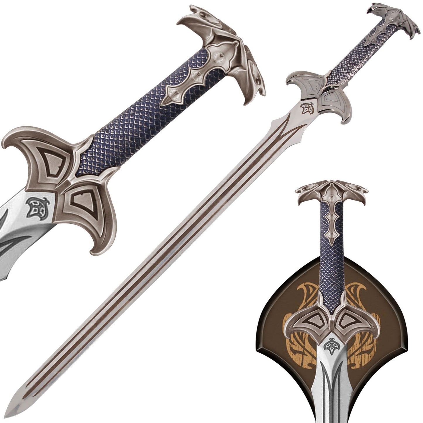 Fantasy Movie Replica Sword Stainless Steel Blade with Wooden Display Plaque