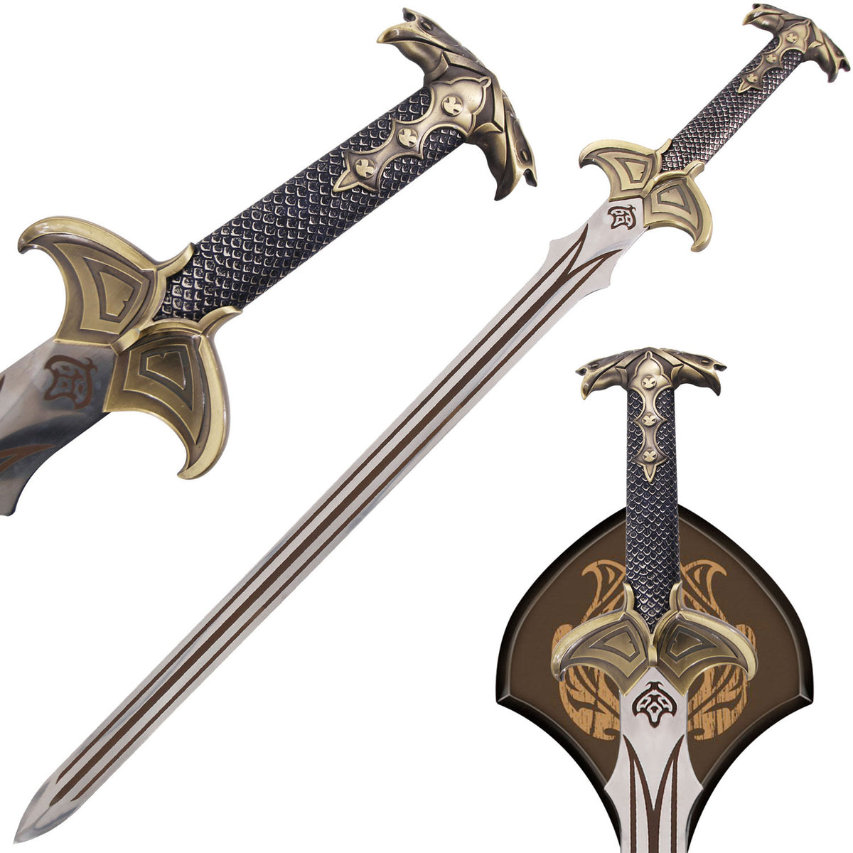 Fantasy Replica Sword Stainless Steel Blade with Wooden Display Plaque - TOPHATTER'S ARMORY DEALS