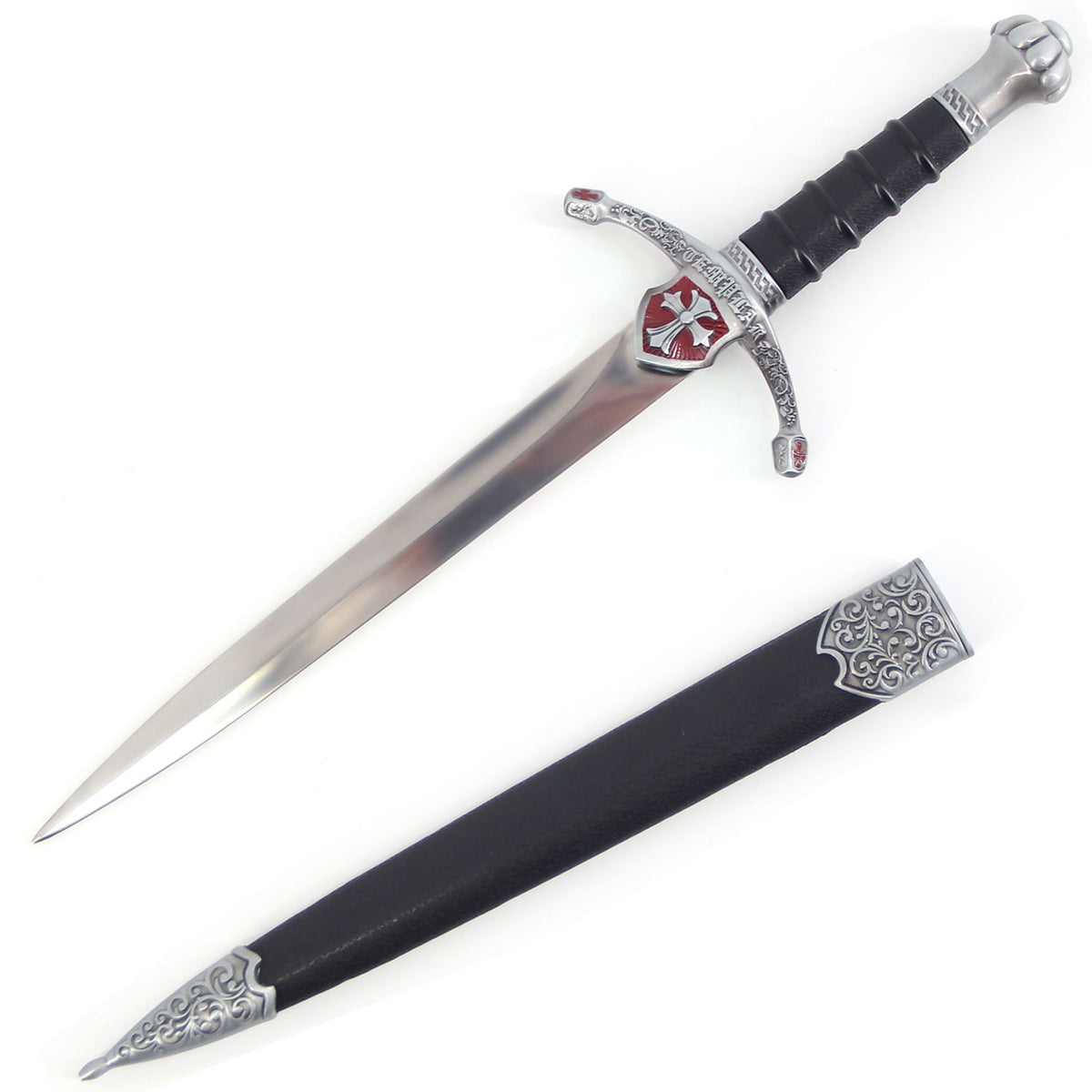 14.25 Inch Red Shield Crusader Dagger with Scabbard - TOPHATTER'S ARMORY DEALS