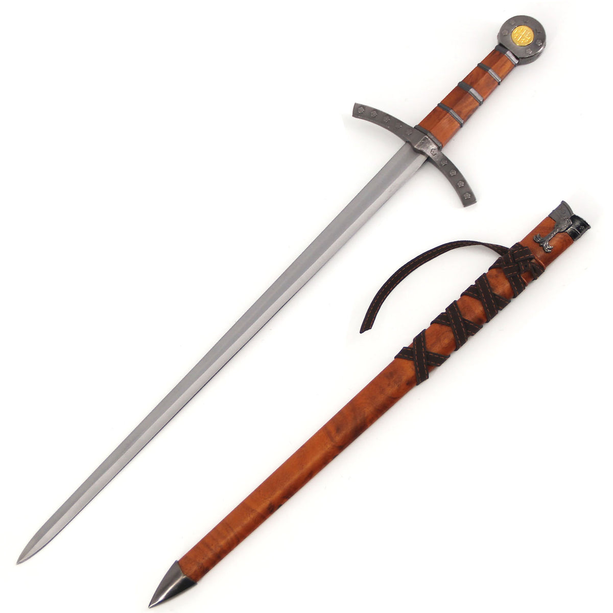 24 Inch Brown Crusader Cross Short Sword with Scabbard - TOPHATTER'S ARMORY DEALS