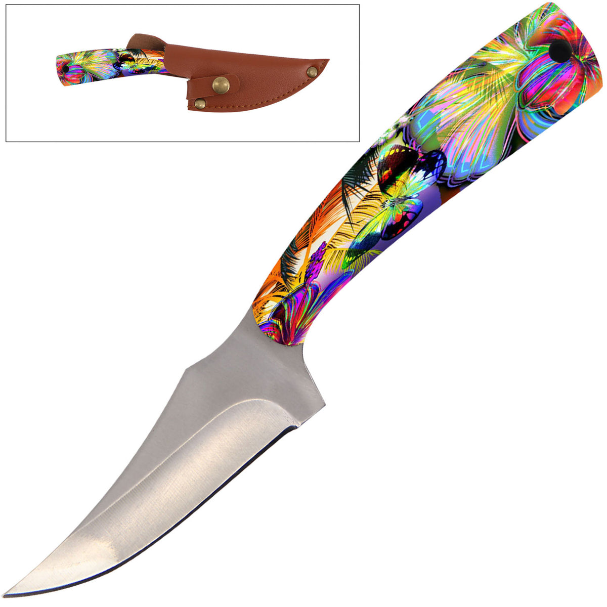 7" Full Tang Fixed Blade Knife Butterfly Handle for Hunting, Skinning - TOPHATTER'S ARMORY DEALS