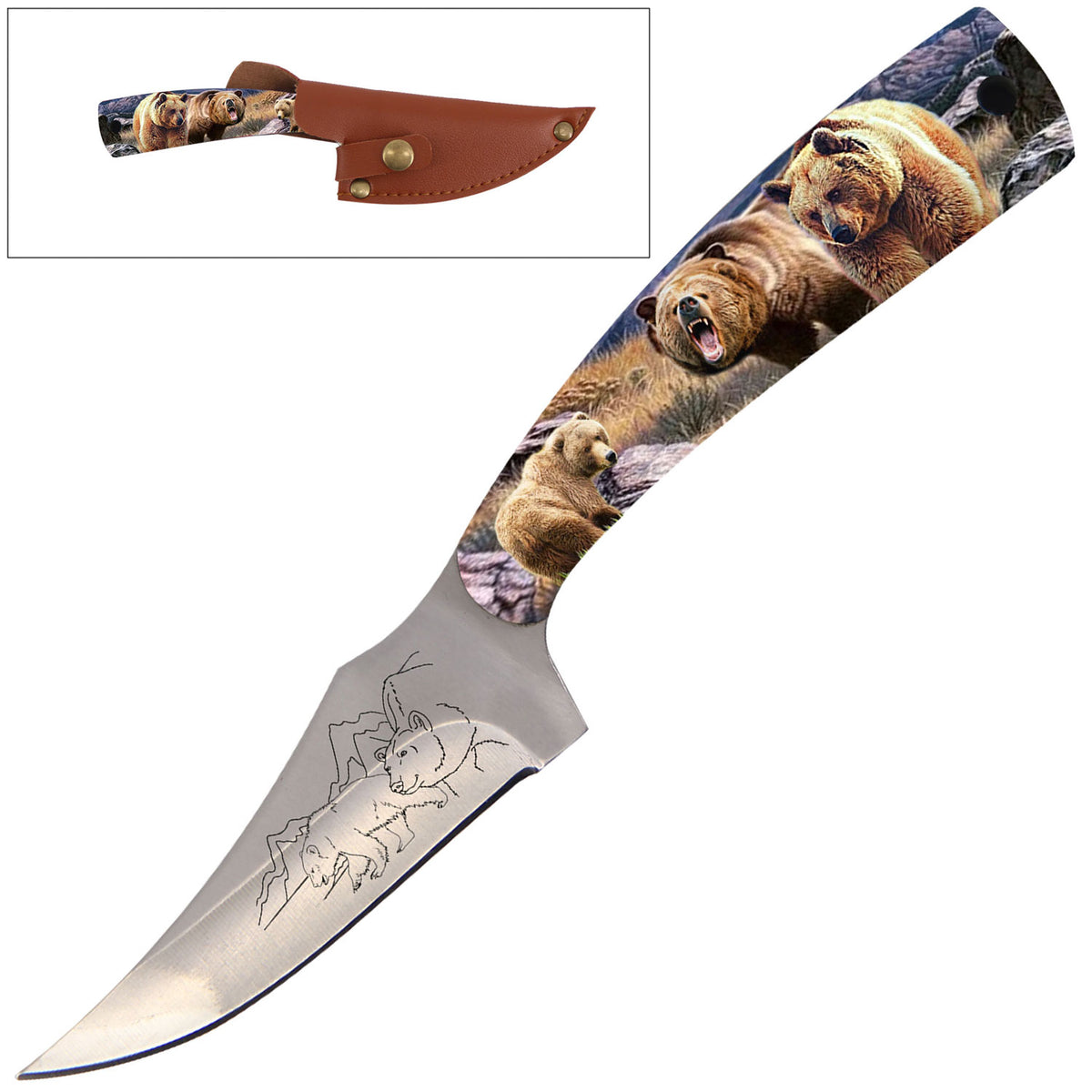 7" Full Tang Fixed Blade Knife Bear Handle for Hunting, Skinning - TOPHATTER'S ARMORY DEALS