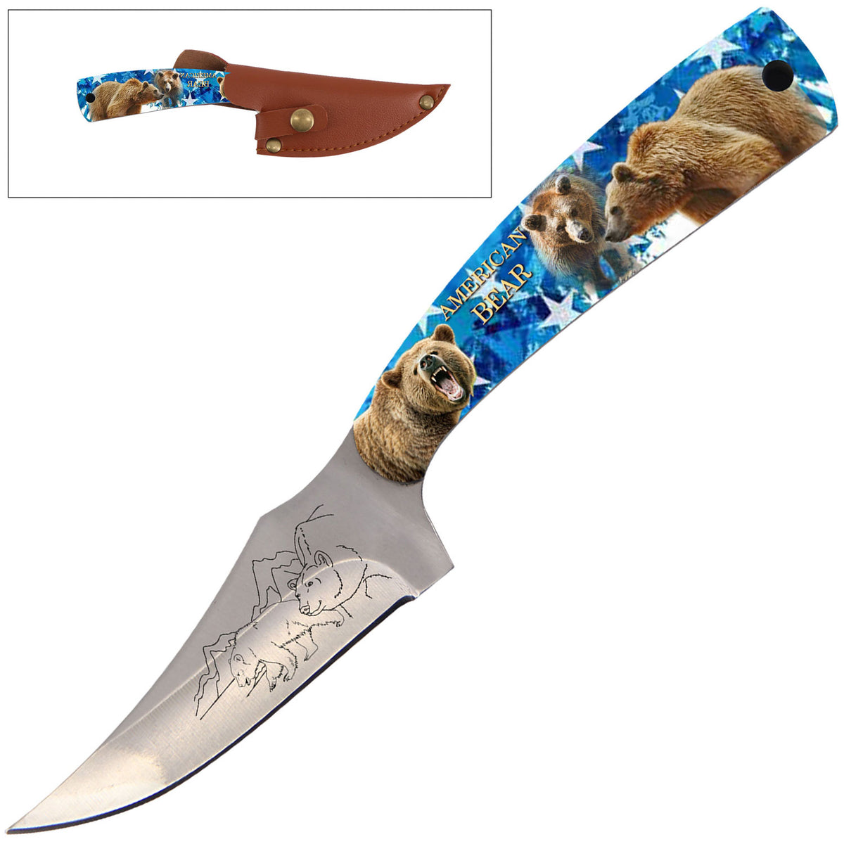 7 Inch Full Tang Fixed Blade Knife American Bear Handle for Hunting, Skinning - TOPHATTER'S ARMORY DEALS