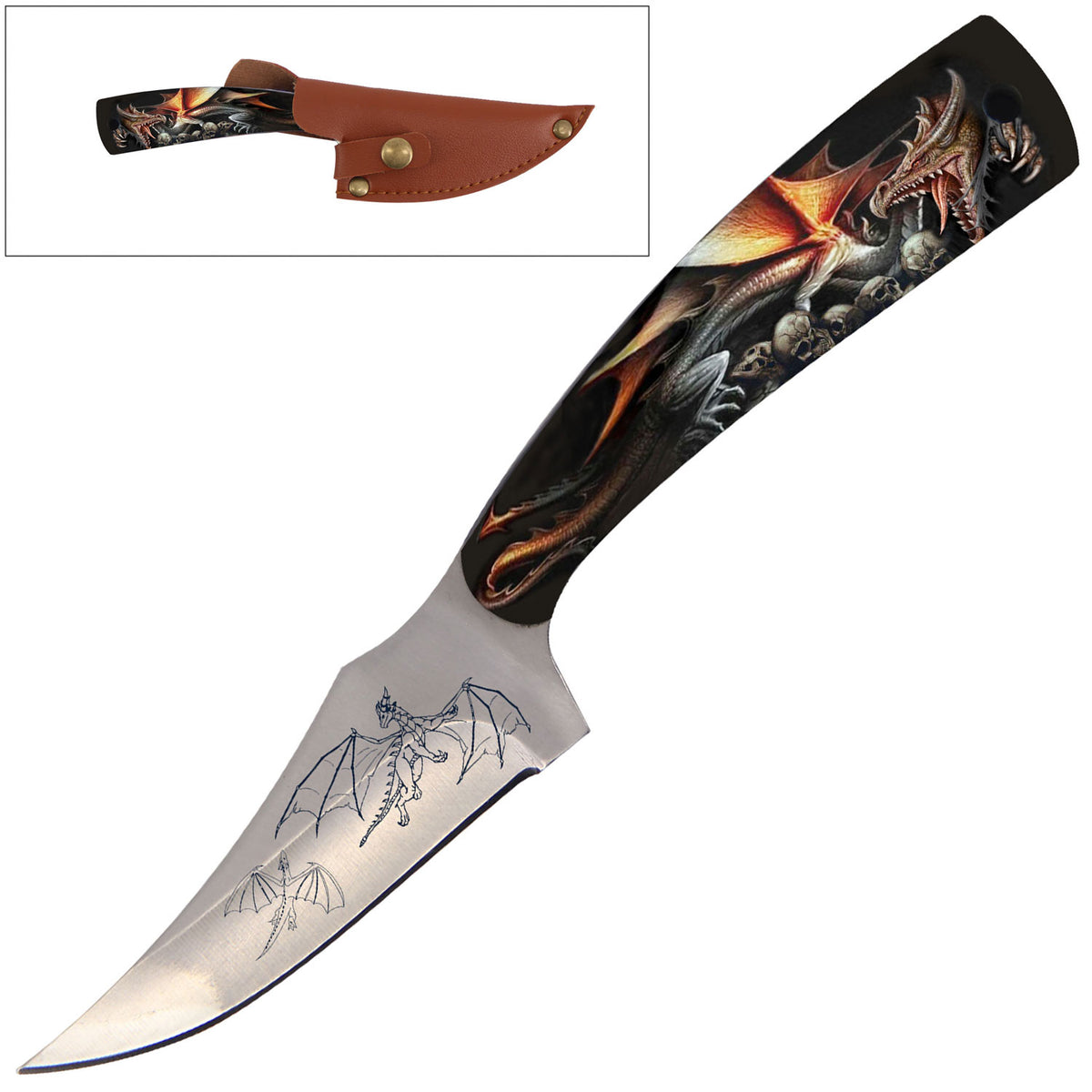 7" Full Tang Fixed Blade Knife Dragon Skull Handle for Hunting, Skinning - TOPHATTER'S ARMORY DEALS