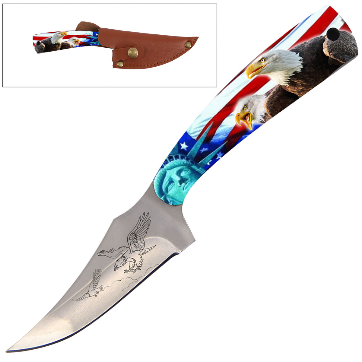 7 Inch Full Tang Fixed Blade Skinning Knife American Eagle Handle for Hunting - TOPHATTER'S ARMORY DEALS