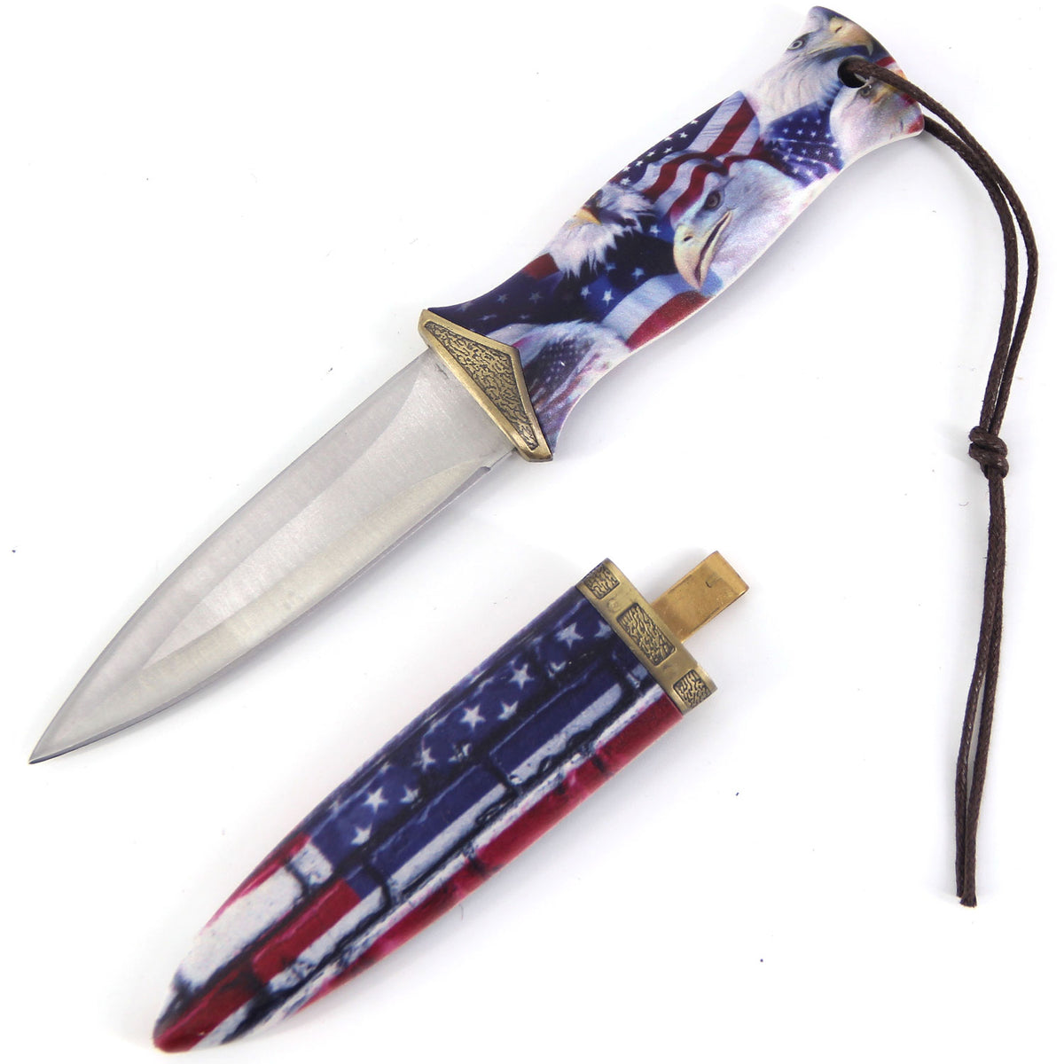 8 Inch Double Edge Blade USA Flag Bald Eagle Boot Knife With Clip - TOPHATTER'S ARMORY DEALS