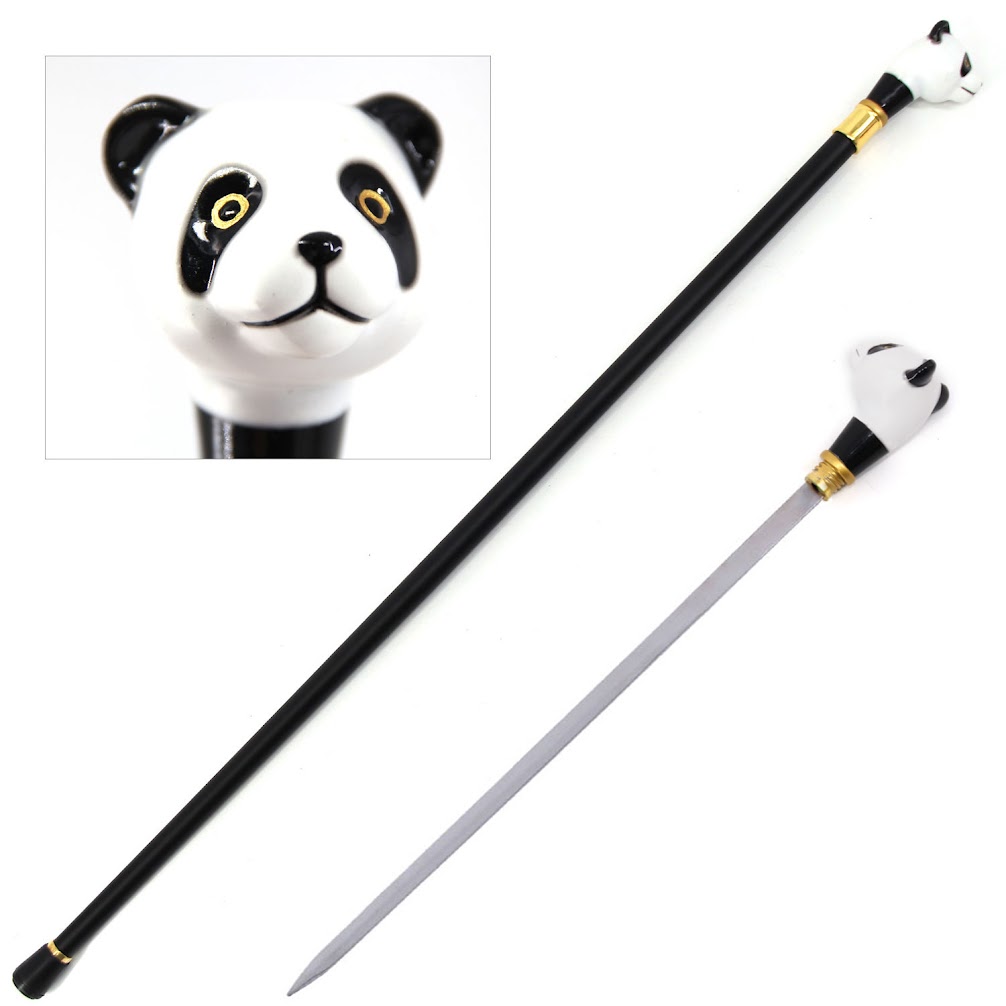 Black White Panda Handle Walking Cane Sword Fashion Decorative