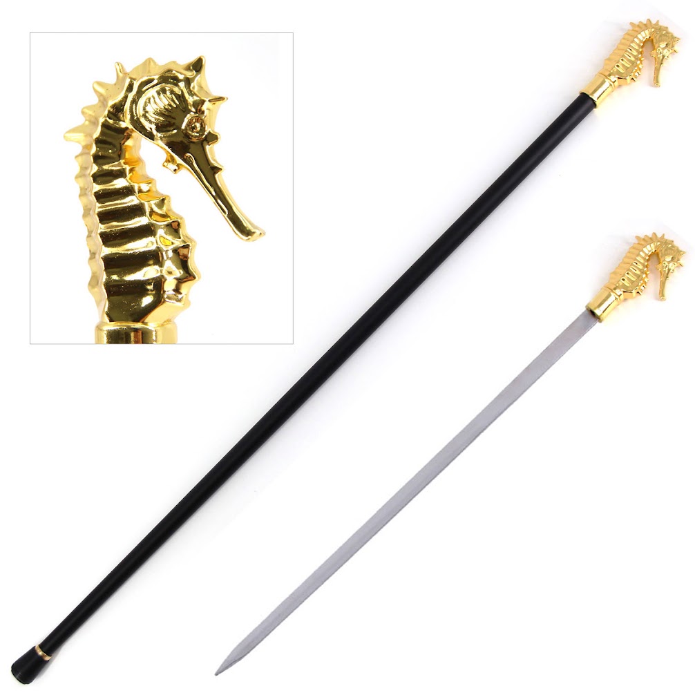 Golden Luxury Hippocampus Sea Horse Handle Cane Sword - TOPHATTER'S ARMORY DEALS
