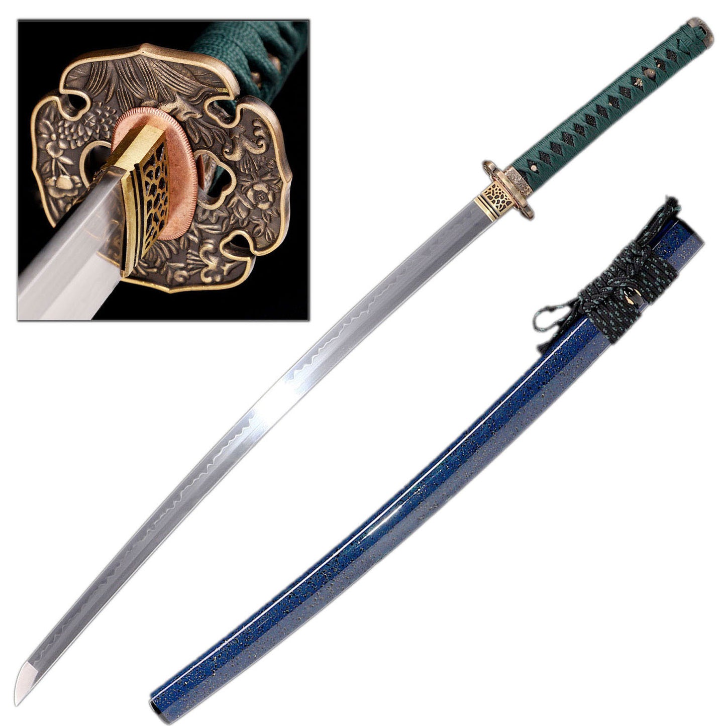 T8 High Carbon Steel Clay Tempered Handmade Green Katana Samurai Sword