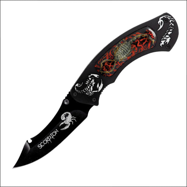 Real Scorpion Inlay Aluminum Handle Folding Pocket Knife - TOPHATTER'S ARMORY DEALS