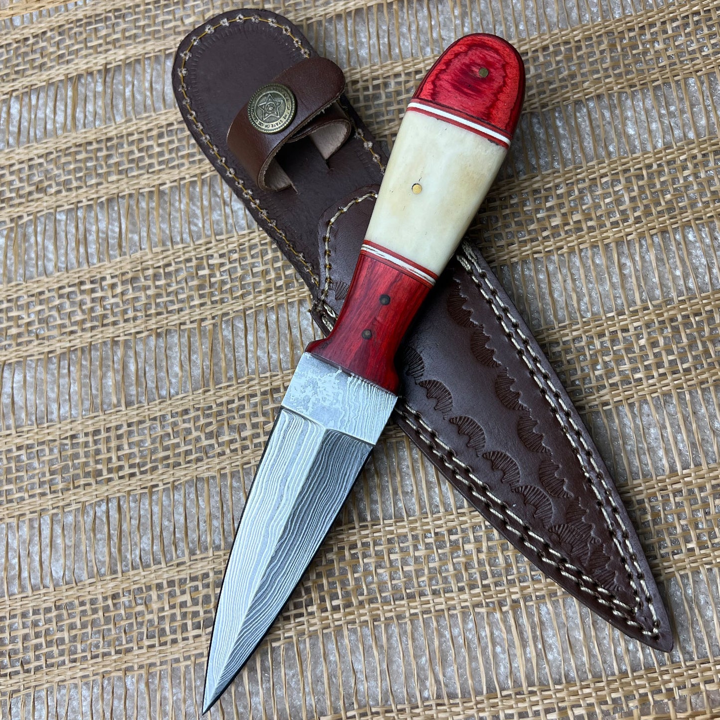 Damascus Steel Custom Handmade Double Edge Dagger Knife 8"