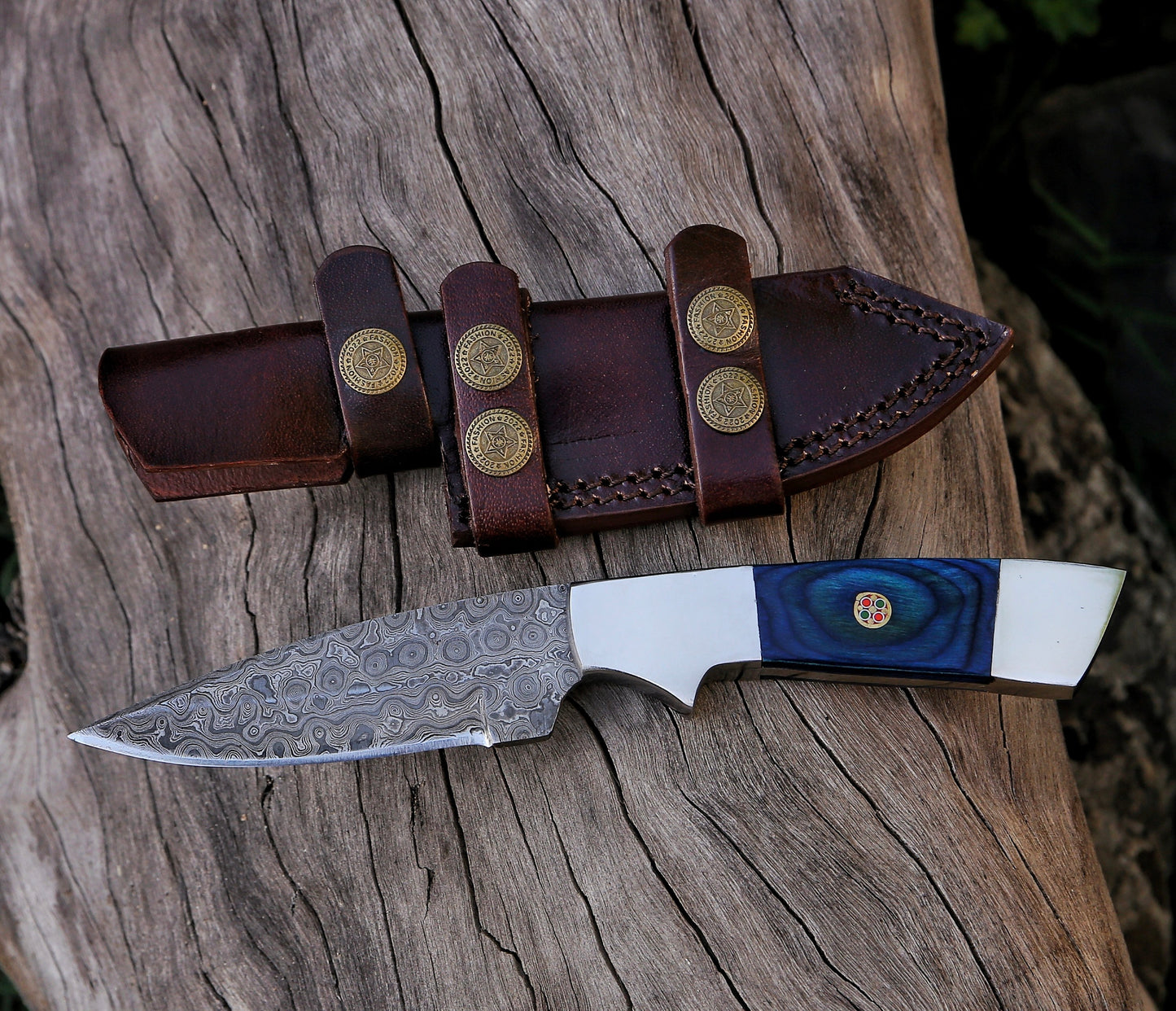9" Damascus Steel Custom Handmade Exotic Wood Handle Hunting Skinning Knife