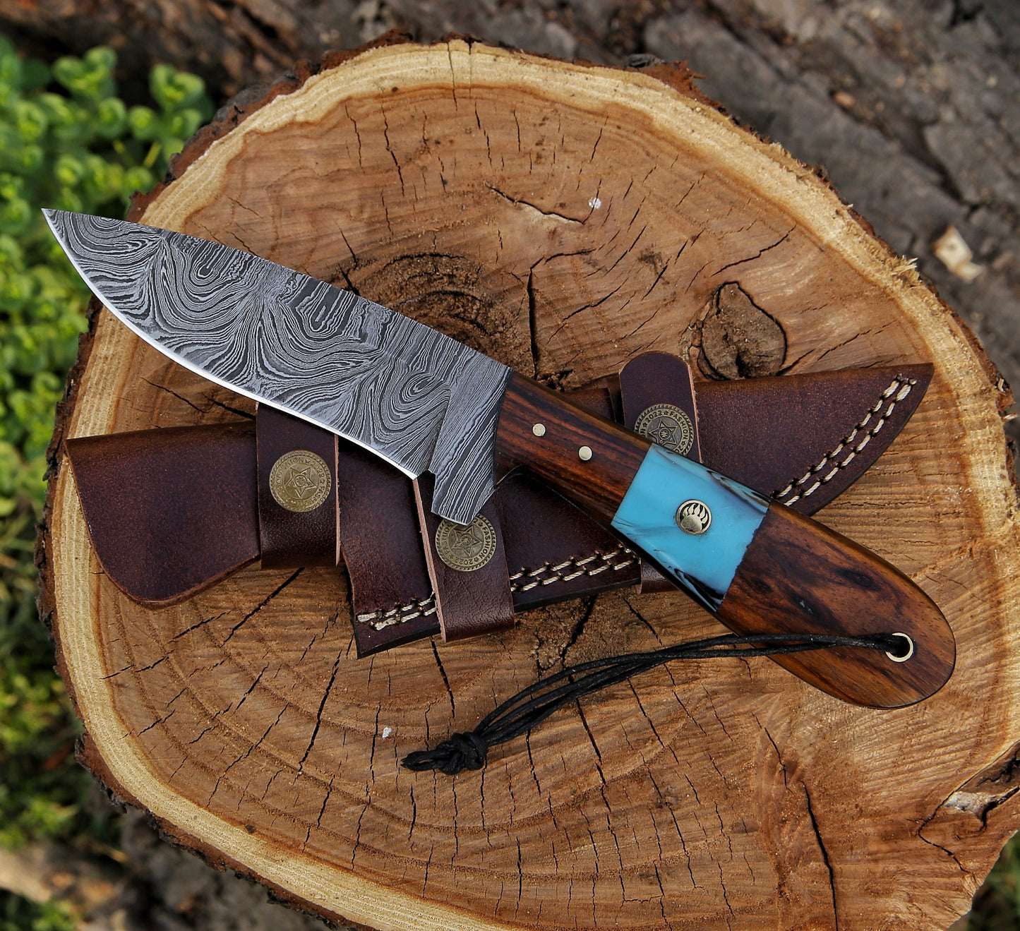 9.55" Damascus Steel Custom Handmade Hunting Skinning Knife
