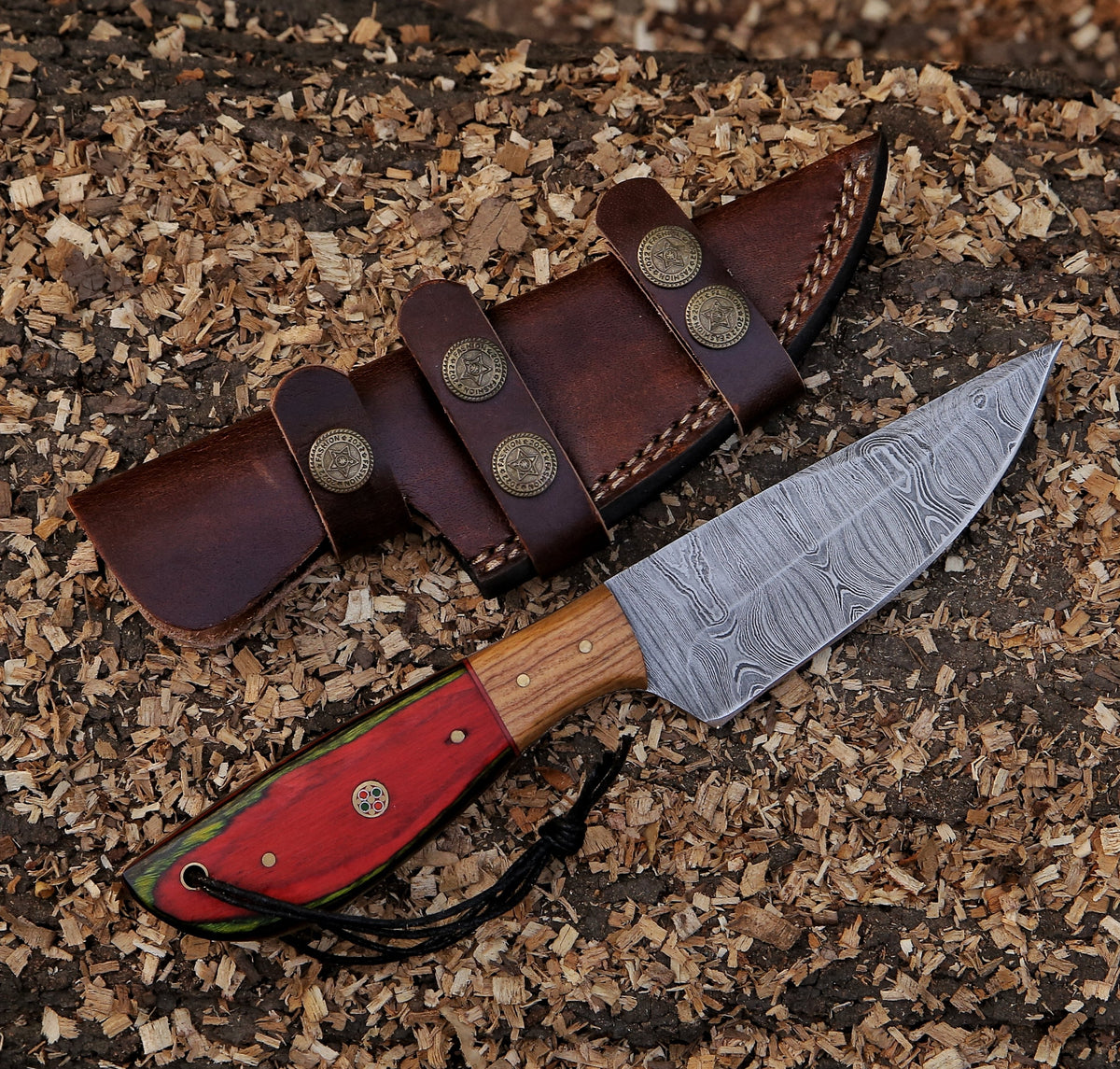 9.75" Damascus Steel Custom Handmade Hunting Skinning Knife - TOPHATTER'S ARMORY DEALS