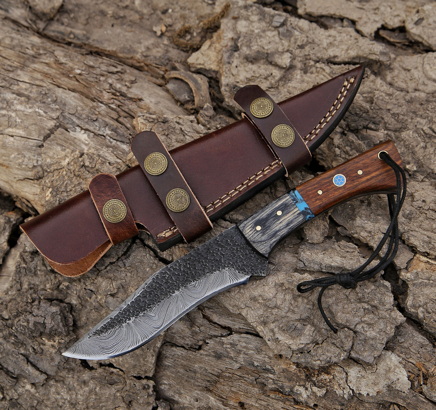 9.9" Damascus Steel Custom Handmade Hunting Skinning Knife