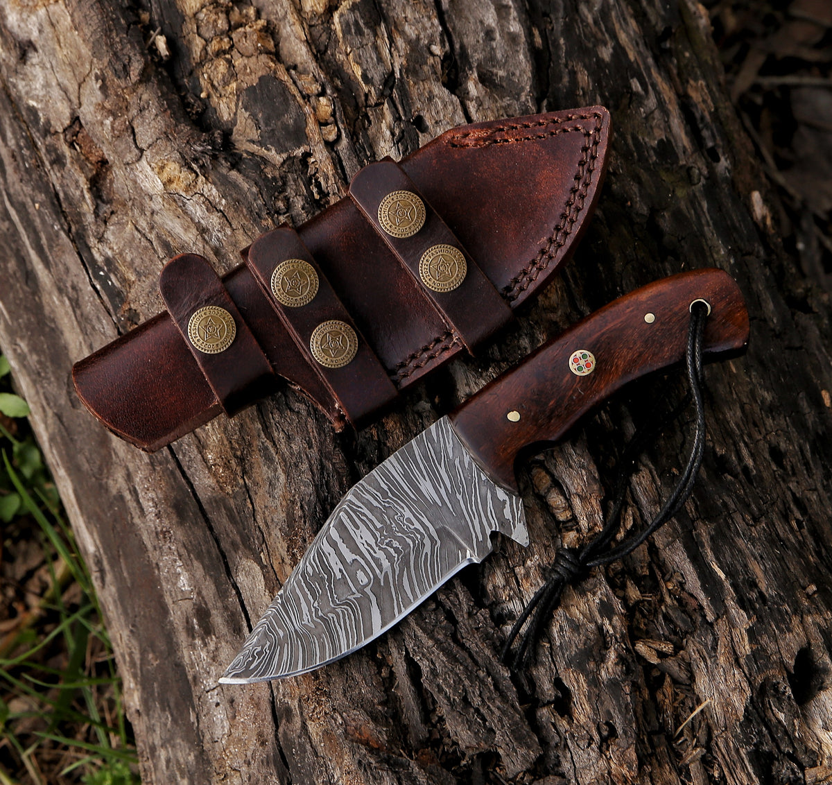 8.7" Damascus Steel Custom Handmade Rose Wood Handle Hunting Skinning Knife - TOPHATTER'S ARMORY DEALS