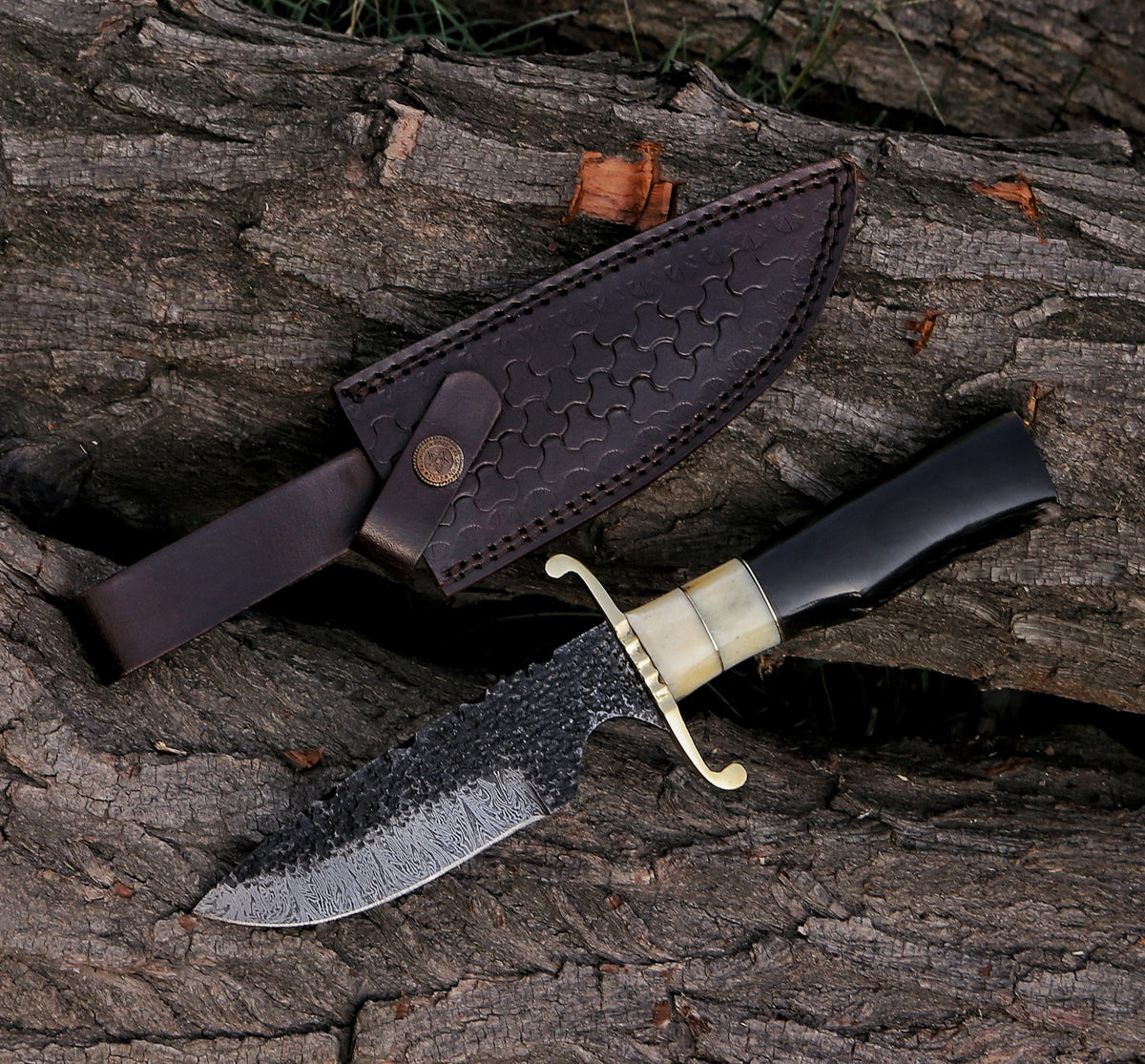10.85" Damascus Steel Custom Handmade Fixed Blade Bowie Knife - TOPHATTER'S ARMORY DEALS