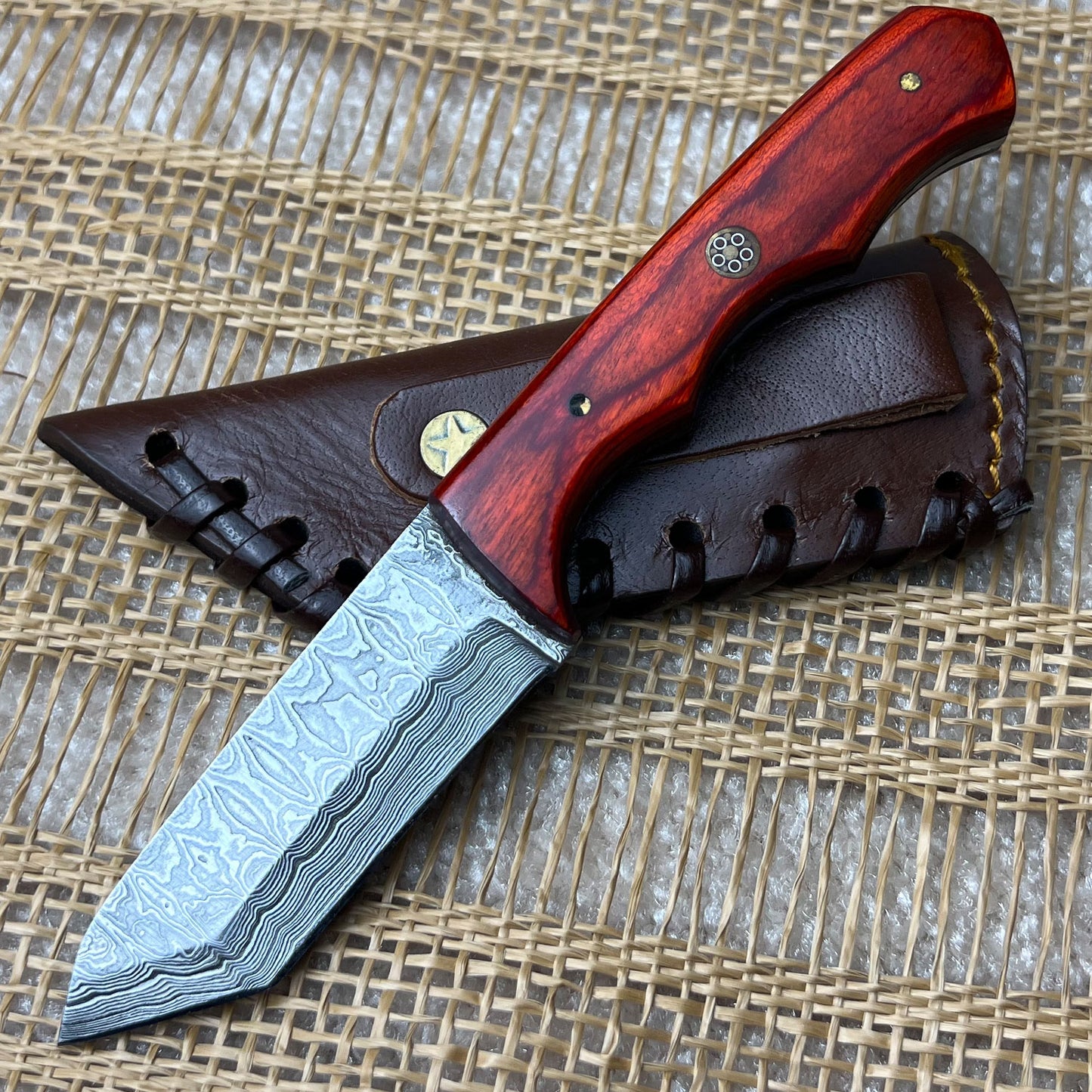 Damascus Steel Custom Handmade Hunting Tanto Knife 6.5"