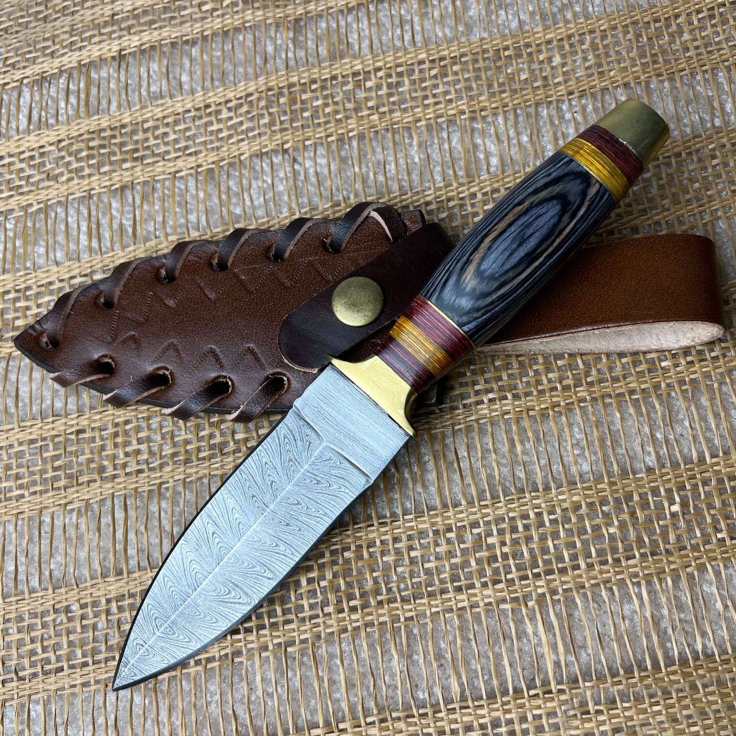 Damascus Steel Custom Handmade Hunting Double Edge Dagger Knife 8.5"
