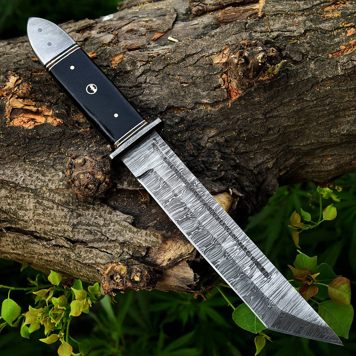 13.5 Inch Damascus Steel Custom Handmade Fixed Blade Tanto Knife - TOPHATTER'S ARMORY DEALS