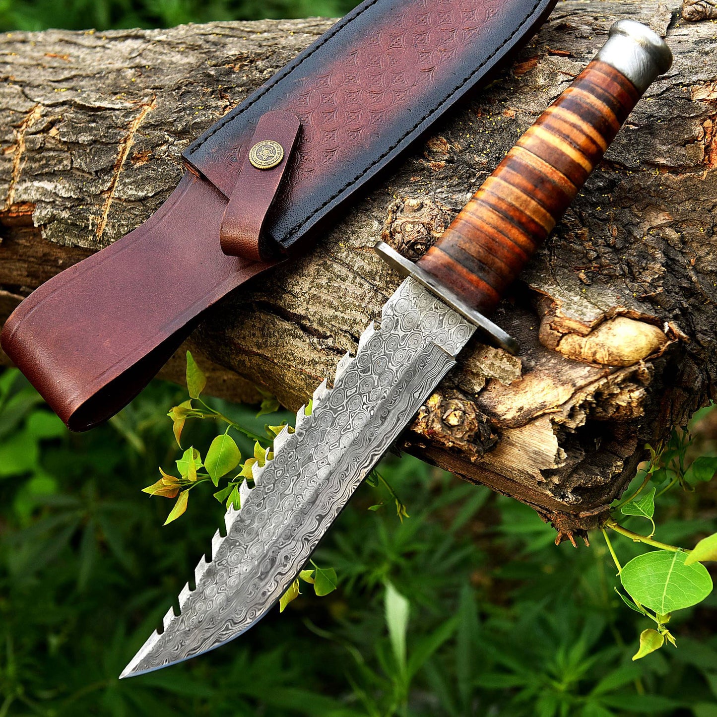 13" Damascus Steel Custom Handmade Military Bowie Fixed Blade Knife