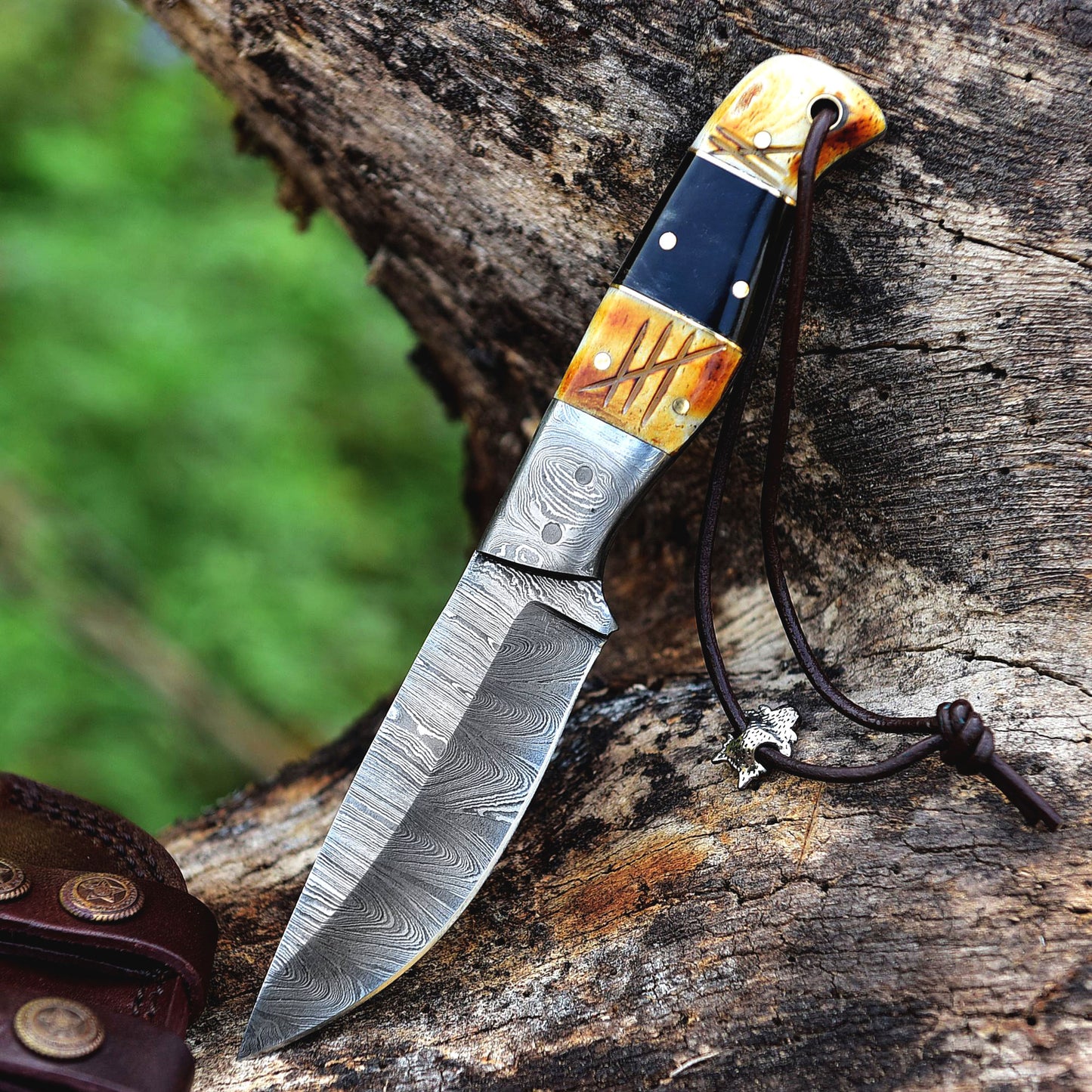 8" Custom Handmade Damascus Steel Hunting Skinning Knife