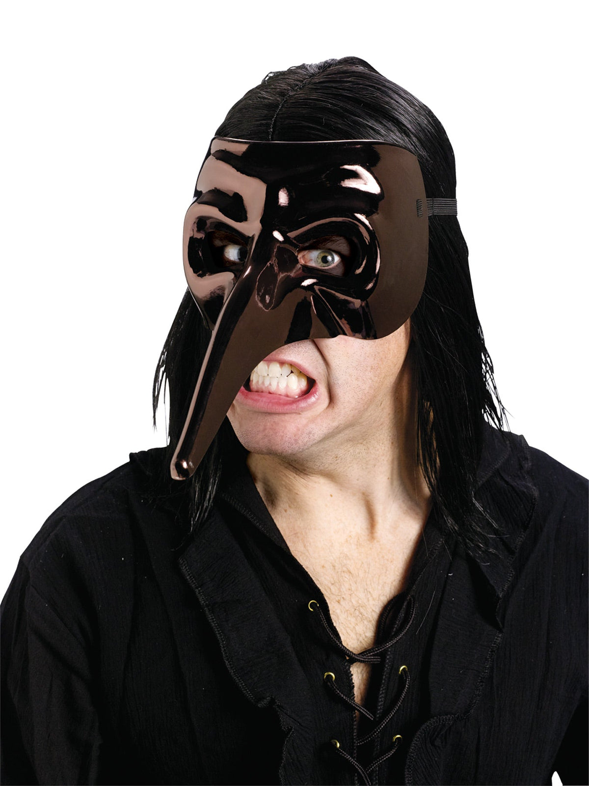 Men's Black Chrome Raven Venetian Mask
