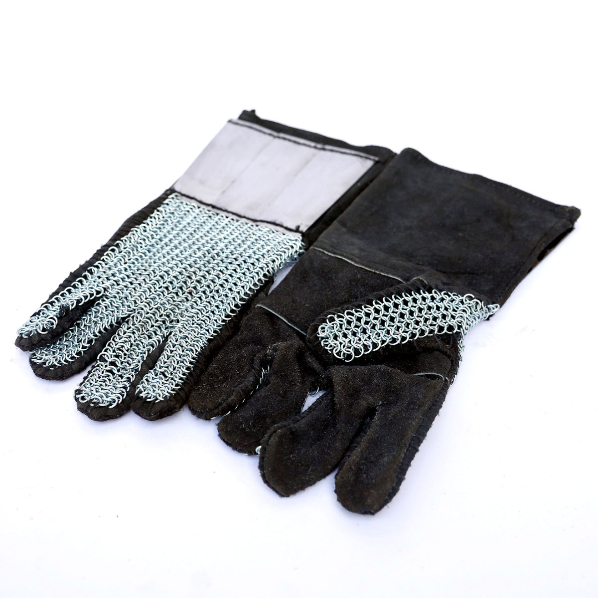 Medieval Suede Leather Glove with 18G Plate Steel Chainmail Gauntlets Leather - TOPHATTER'S ARMORY DEALS
