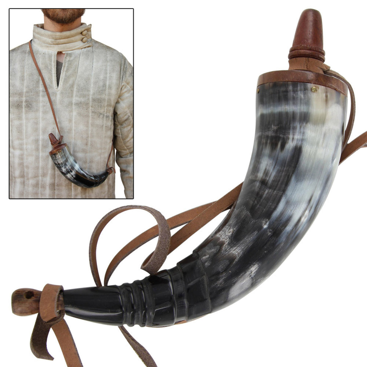 14" Medieval Renaissance Gunpowder Horn - TOPHATTER'S ARMORY DEALS