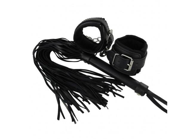 Deep Black Wrist Cuff and Whip Set