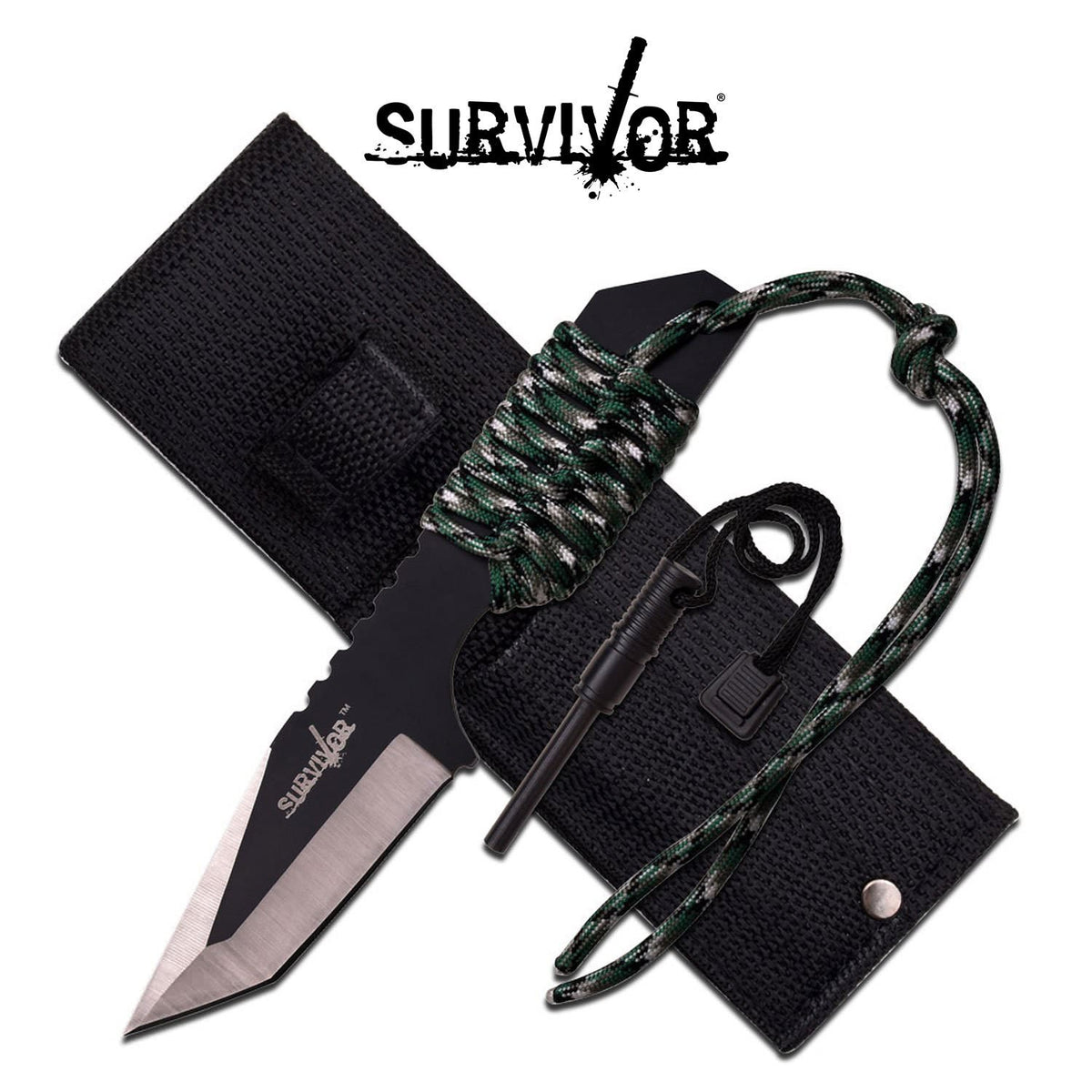 Survivor 7 Inch Fixed Blade Survial Camping Knife with Fire Starter - Digital Camo - TOPHATTER'S ARMORY DEALS
