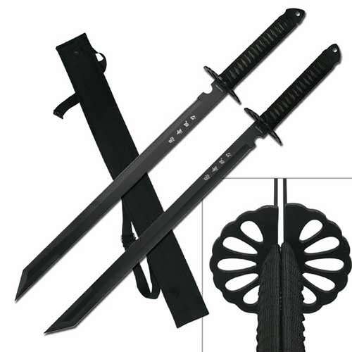 2-PC Full Tang Ninja Twin Bladed Sword With Shoulder Strap
