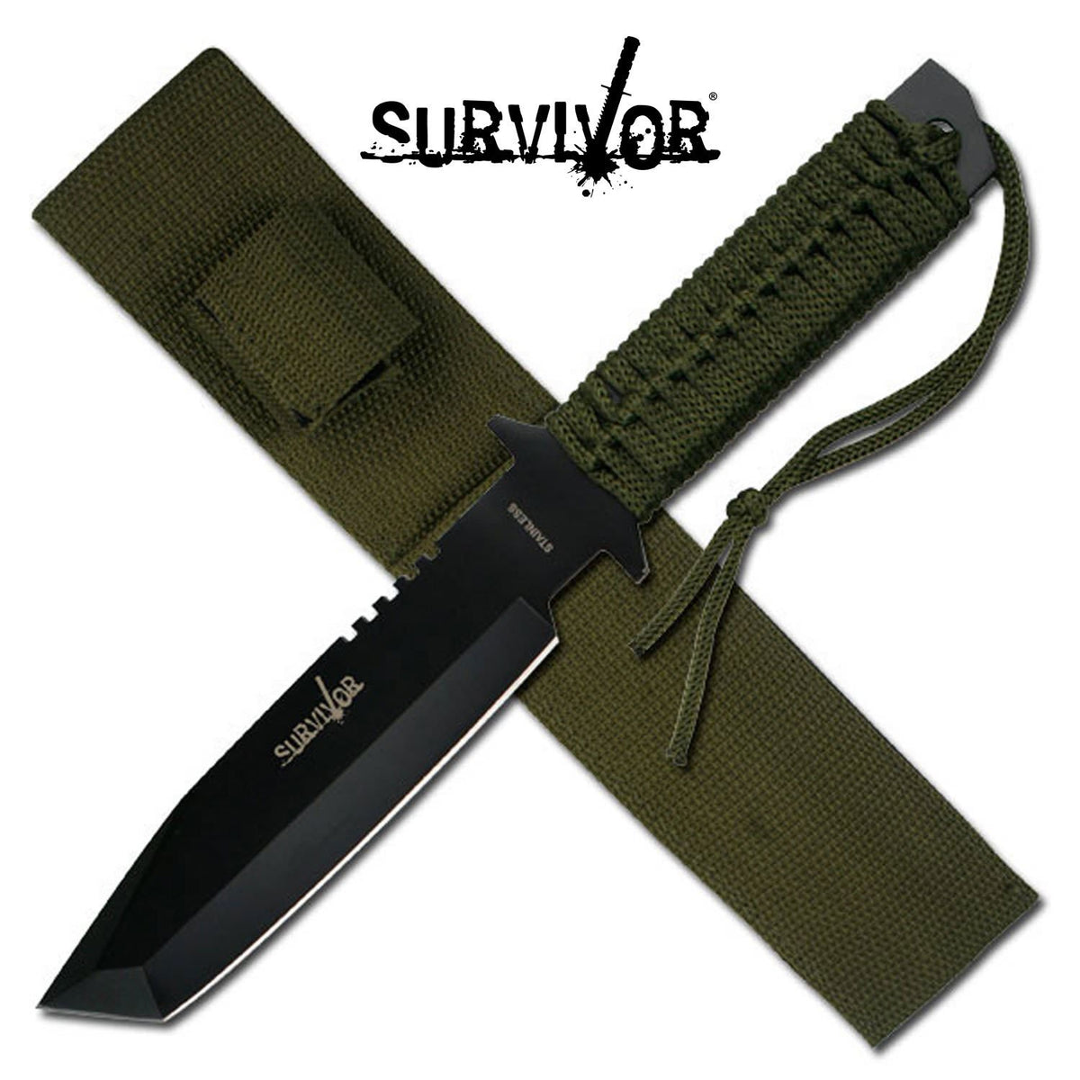 11.5" Military Tanto with Green Cord Wrapped Handle - TOPHATTER'S ARMORY DEALS