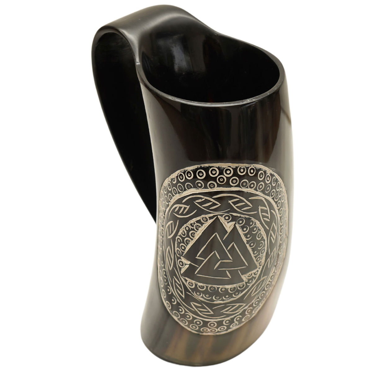 Viking Valknut Horn Mug - Drinking Odin Symbol Hand Carved - TOPHATTER'S ARMORY DEALS