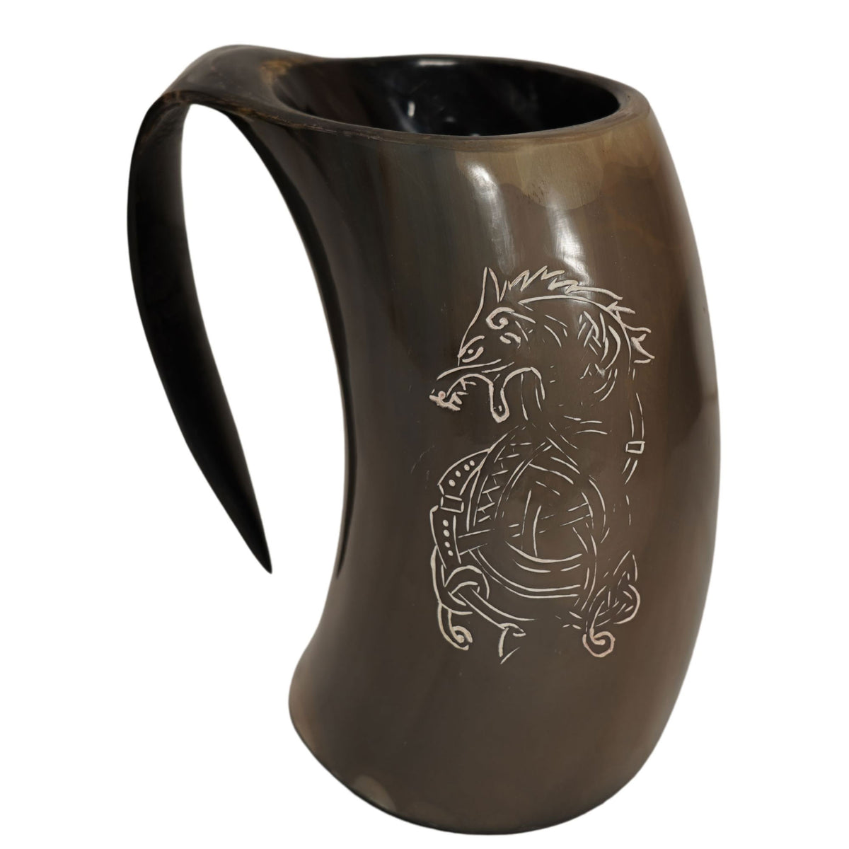 Nordic Viking Dragon Odin Hand Carved Viking Drinking Horn Mug - TOPHATTER'S ARMORY DEALS
