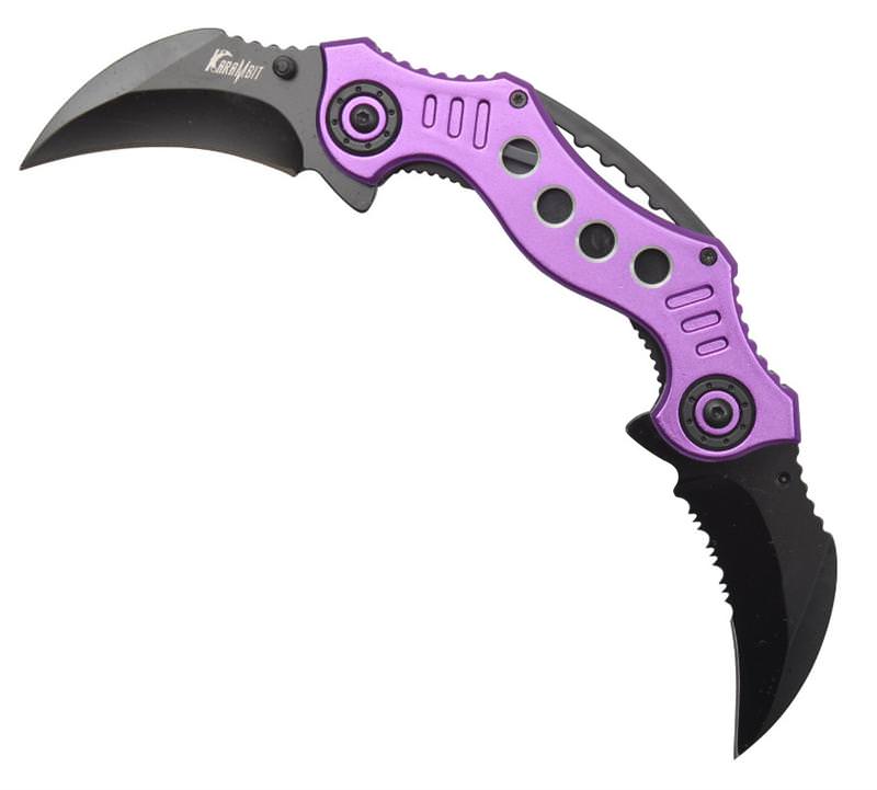 Double Trouble Dual Blade Karambit Assisted Open Knife - Purple - TOPHATTER'S ARMORY DEALS