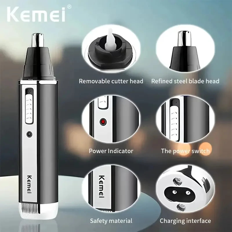 Rechargeable Nose & Ear Hair Trimmer Precision Grooming Black