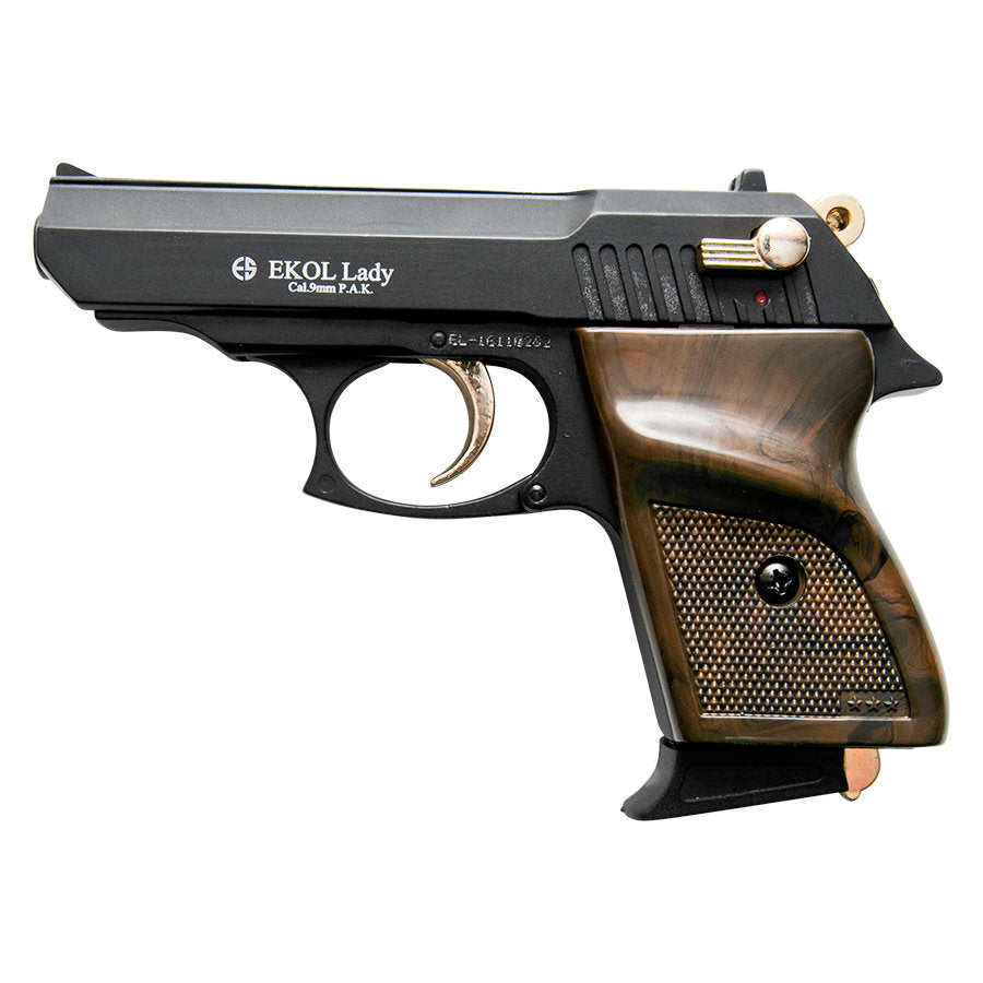 VCombat Semi Automatic Blank Firing Pistol Black Finish with Gold Fittings